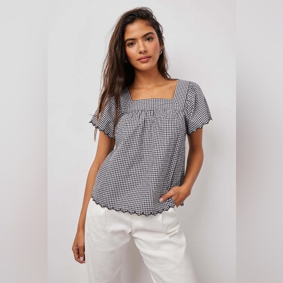 Rails Tops - Rails Harley Shirt in Black & White Gingham w Flutter Sleeve - size Medium - EUC